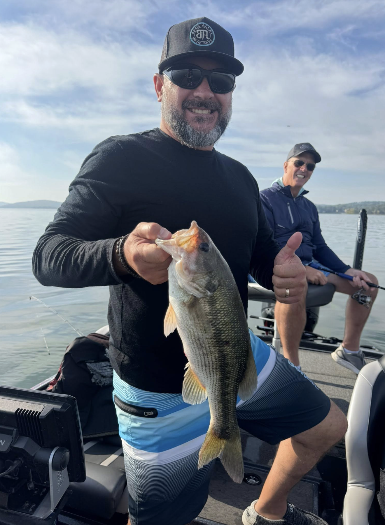 Two clients with a largemouth bass fall trip