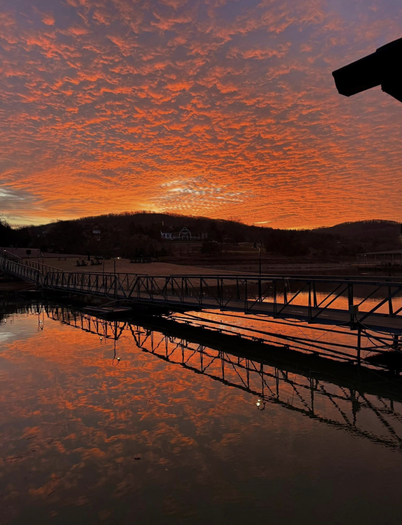 Sunrise over the dock at the lake